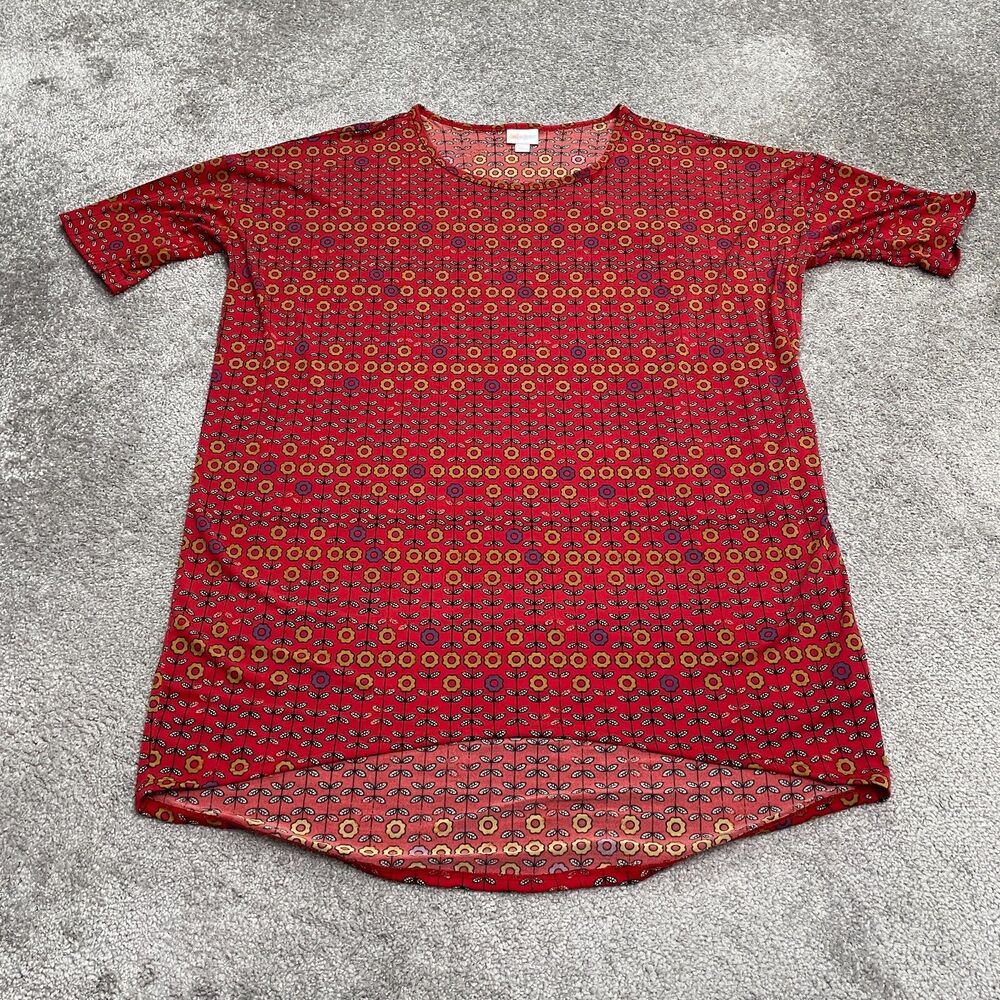 Lularoe Tunic Blouse / T-Shirt Dress Womens Large Red Floral Crew Neck Casual